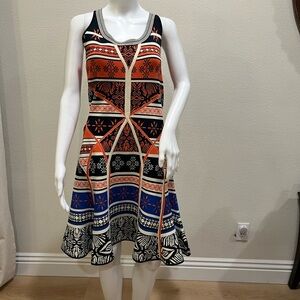Diane Von Furstenberg Orange and Blue Patterned Mini Dress